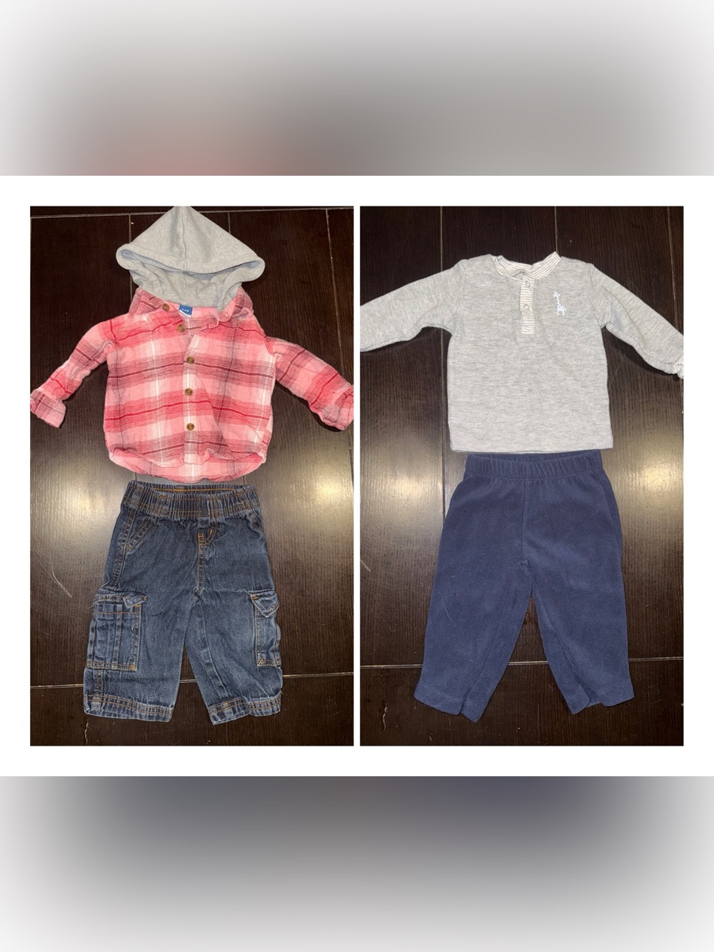 Old Navy Pink Plaid Hooded Shirt and Navy Pants Set